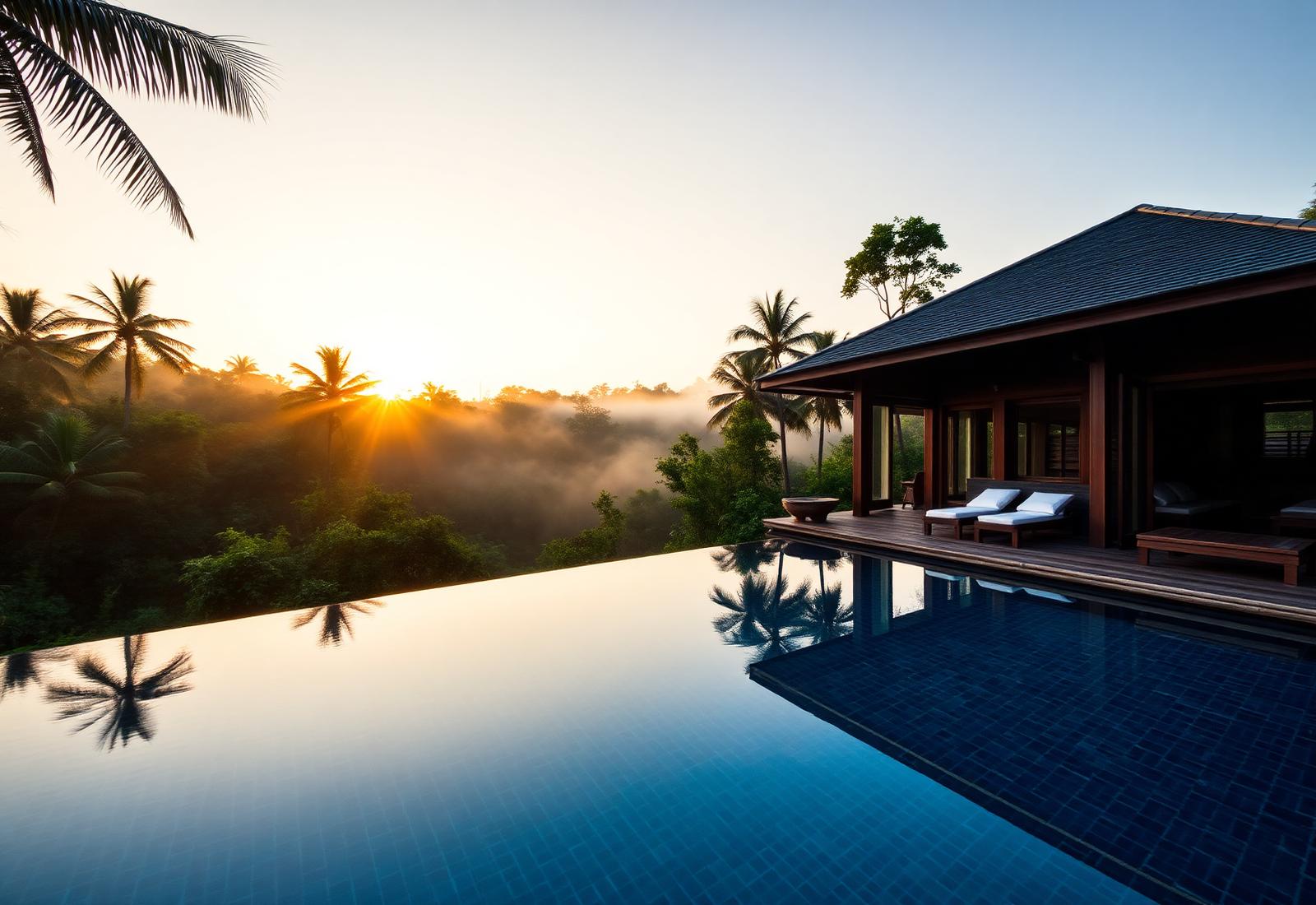 Luxury tropical wellness retreat at dawn